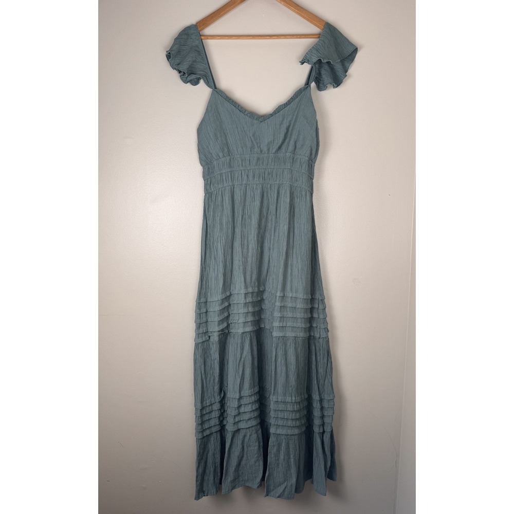 MAX + ASH Dress Women XL Blue Pleated Layered Ruffle Boho Cottage